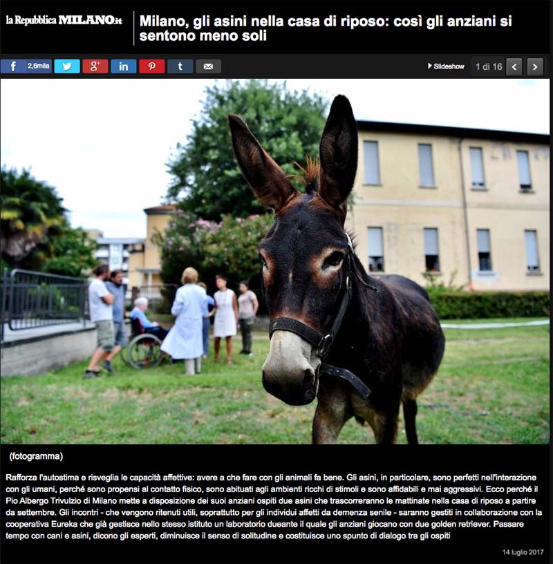 Milano, gli asini in casa di riposo