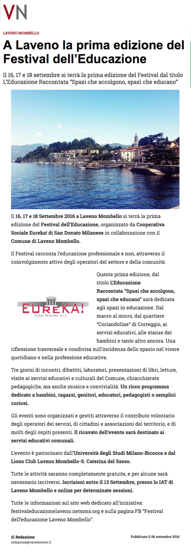 A Laveno la prima edizione del Festival Dell’Educazione