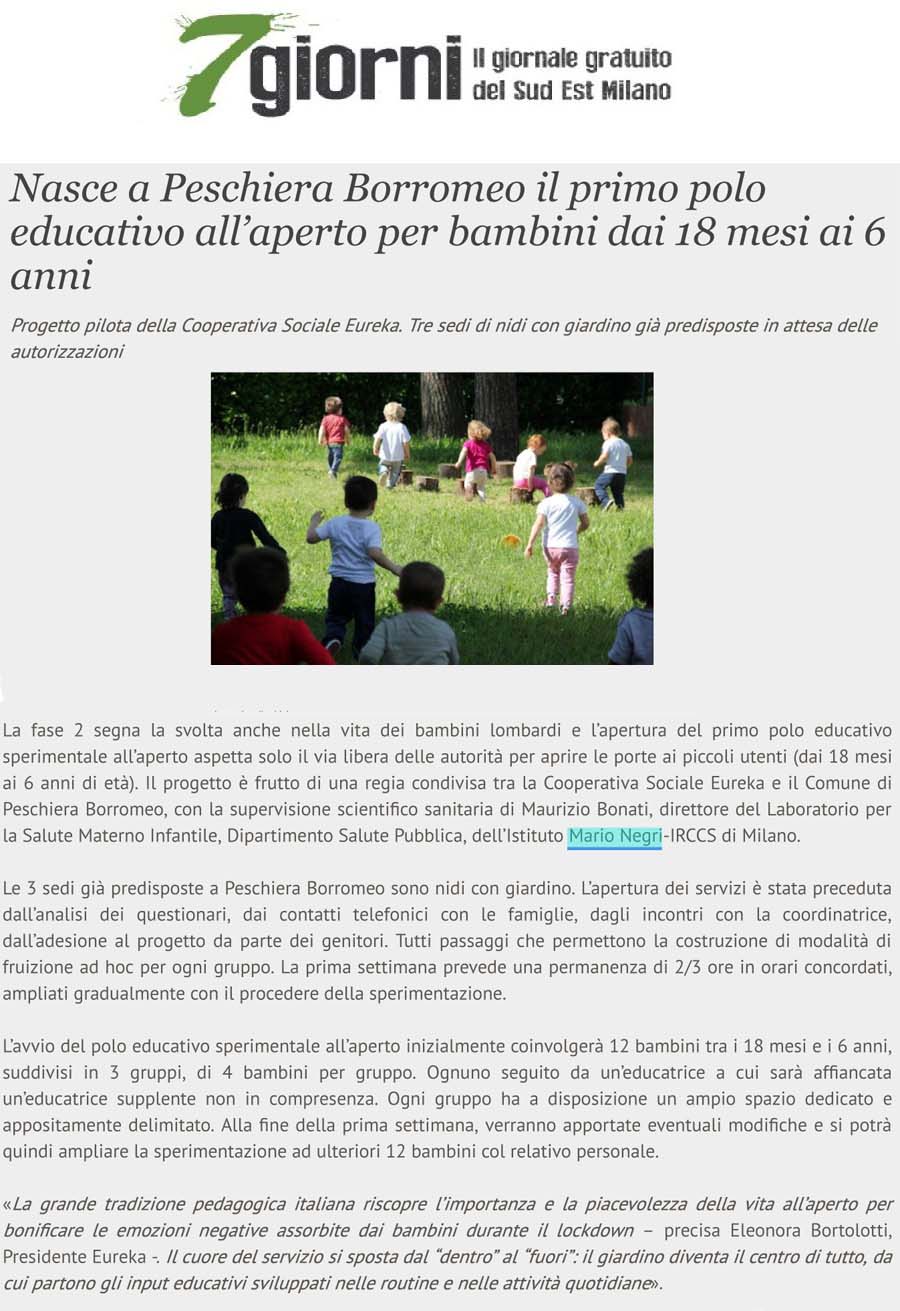 Nasce a Peschiera Borromeo il primo polo educativo all’aperto per bambini dai 18 mesi ai 6 anni