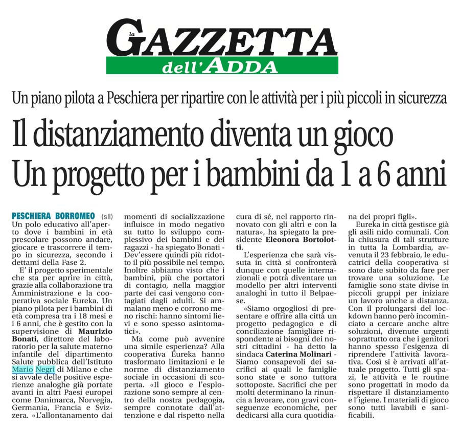 Il distanziamento diventa un gioco. Un progetto per i bambini da 1 a 6 anni