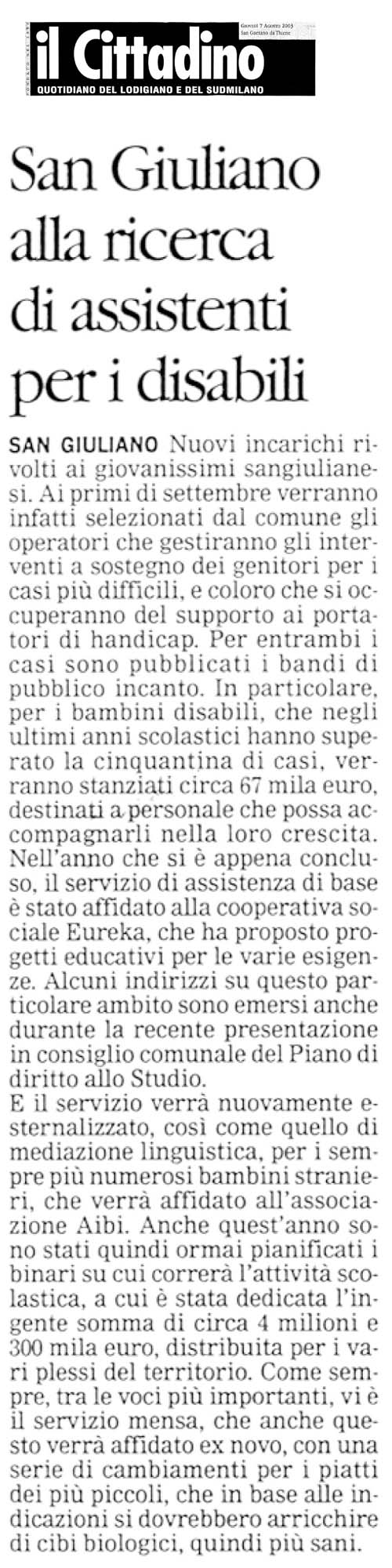 San Giuliano alla ricerca di assistenti per i disabili