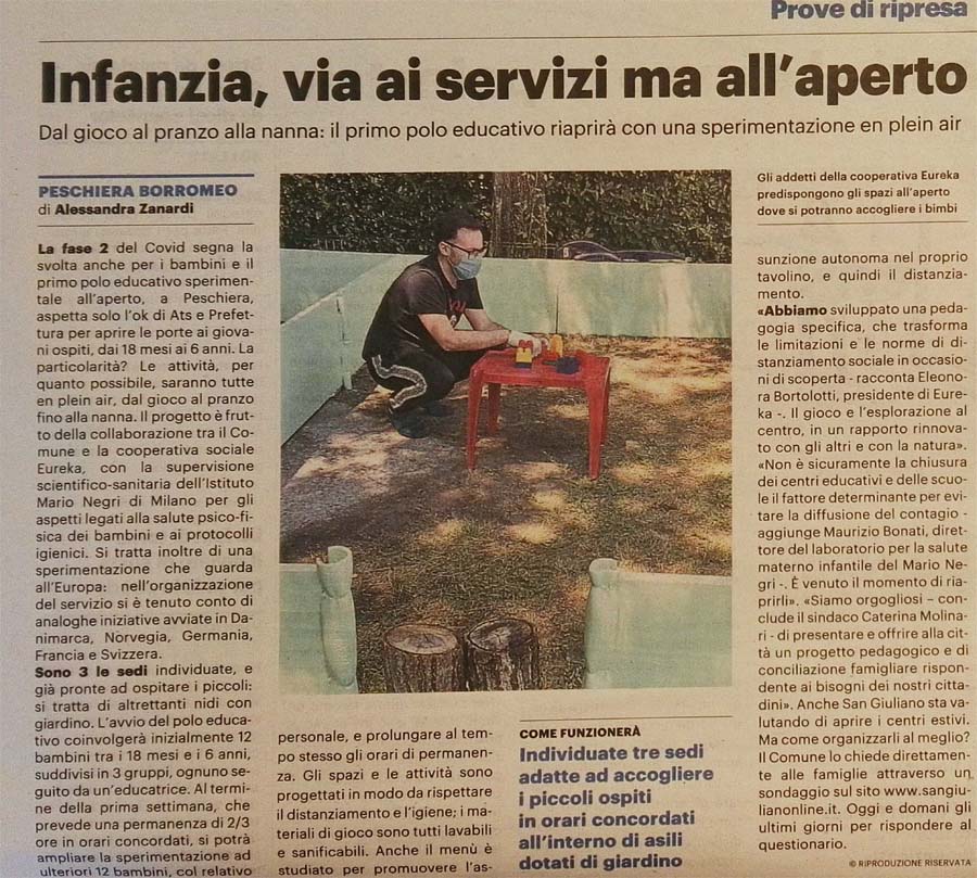 Infanzia, via i servizi ma all’aperto