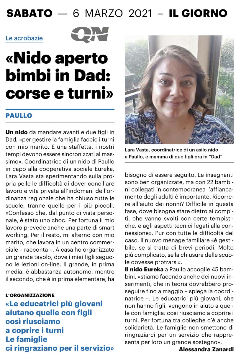 Nido aperto, bimbi in DAD, corse e turni