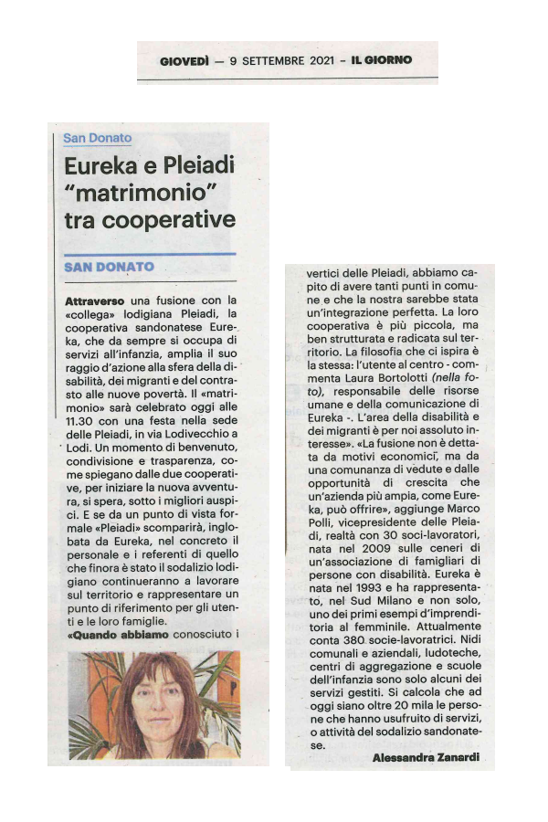 Eureka e Pleiadi matrimonio tra cooperative