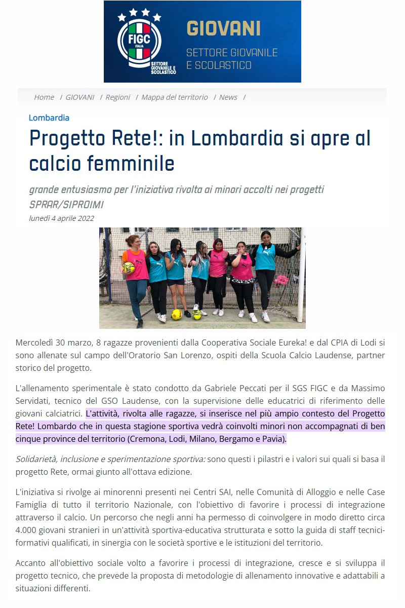 Progetto Rete!: in Lombardia si apre al calcio femminile