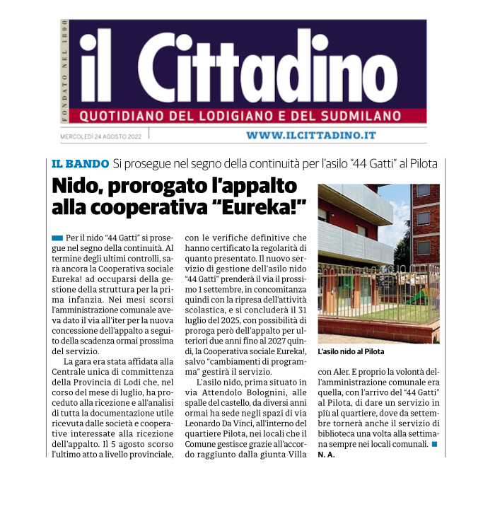 Nido, prorogato l’appalto alla cooperativa Eureka!