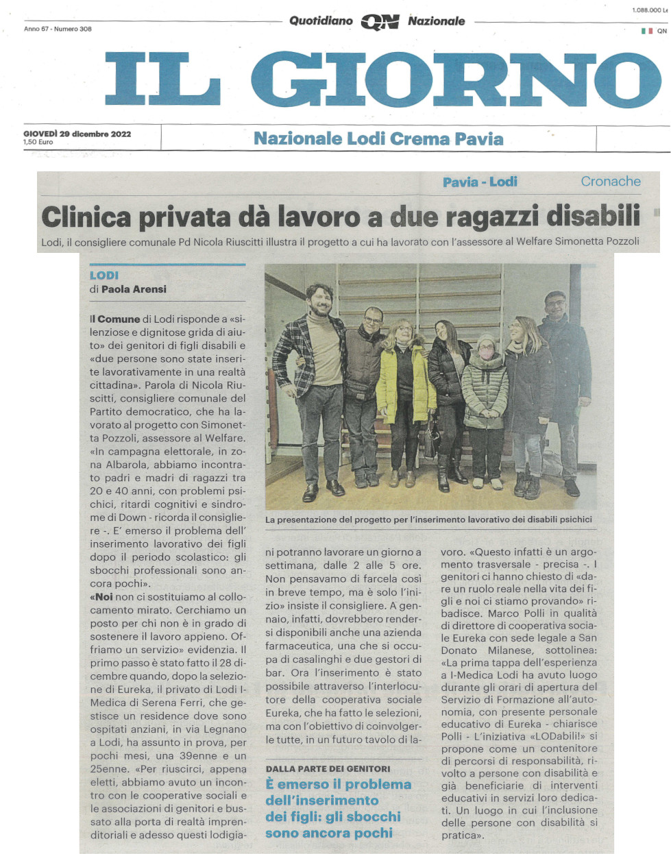 Clinica privata dà lavoro a due ragazzi disabili