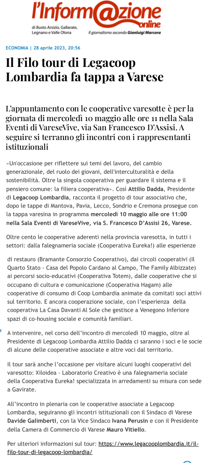 Il Filo tour di Legacoop Lombardia fa tappa a Varese