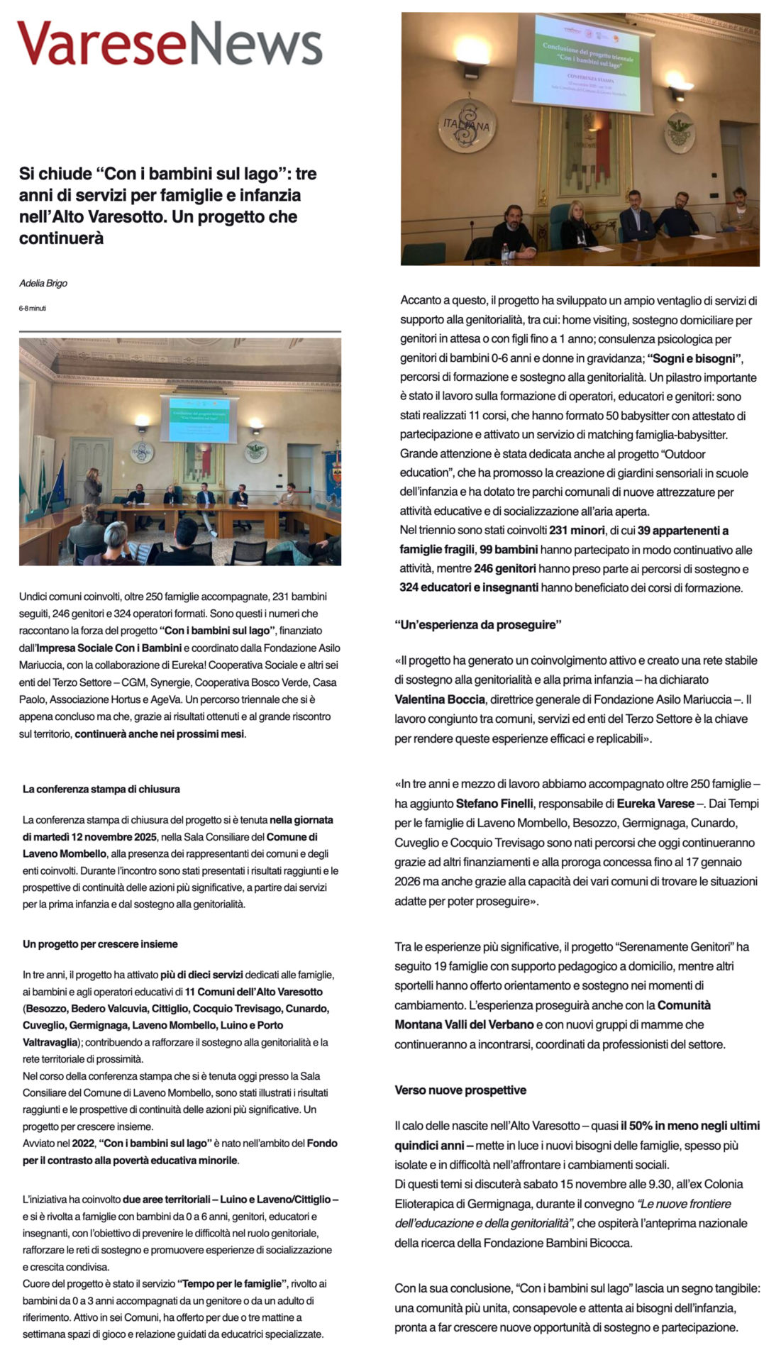 Si chiude “Con i bambini sul lago”: tre anni di servizi per famiglie e infanzia nell’Alto Varesotto. Un progetto che continuerà