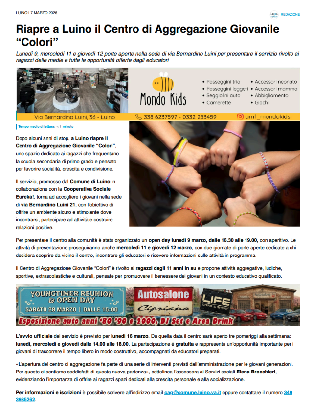 Riapre a Luino il Centro di Aggregazione Giovanile “Colori”