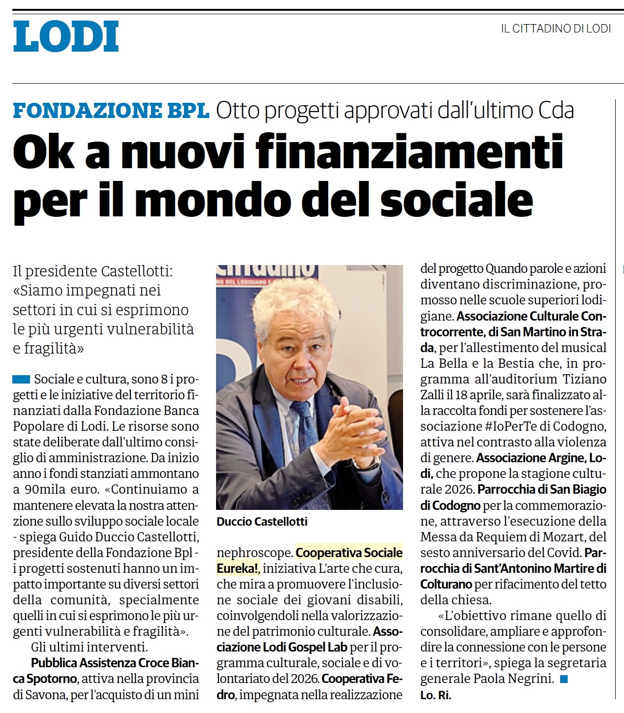 Ok a nuovi finanziamenti per il mondo del sociale