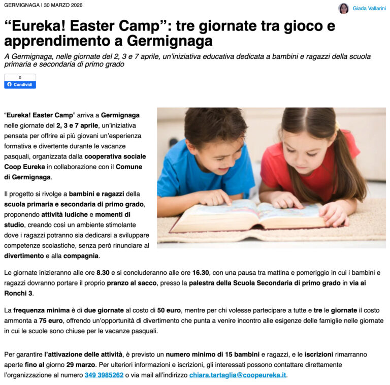 “Eureka! Easter Camp”: tre giornate tra gioco e apprendimento a Germignaga